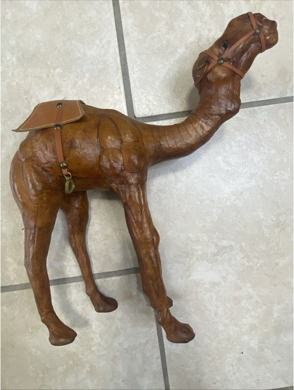 Leather Wrapped Dromedary Arabian Camel Nativity Glass Eyes Decor Vintage 1950s